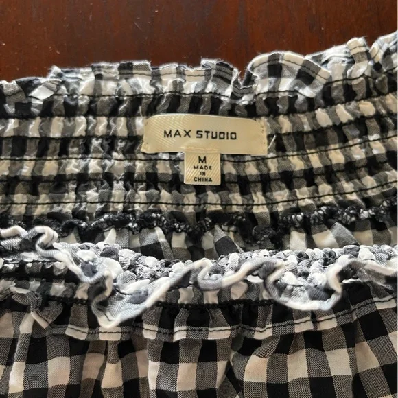 Black white gingham off the shoulders Max Studio blouse - Picture 5 of 7